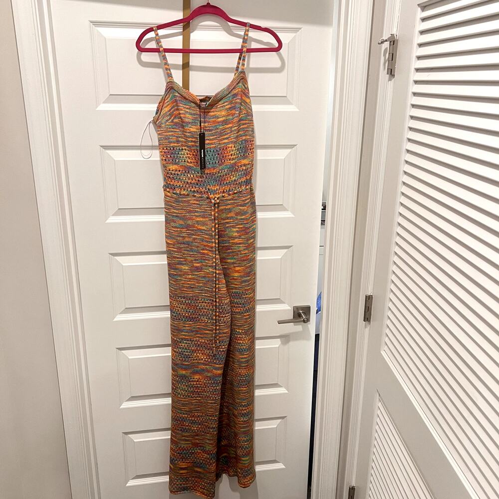 NWT Fashion Nova Crochet Wide Leg Jumpsuit XL Boho Festival Beach Stretch